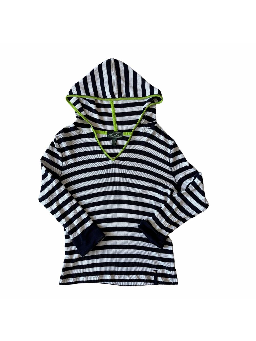 Lauren Active Ralph Lauren Blue & White Striped Waffle Knit Hoodie Womens Size M